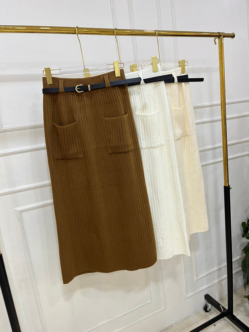 Ladies Heavy Knitted Pocket skirts with Belt